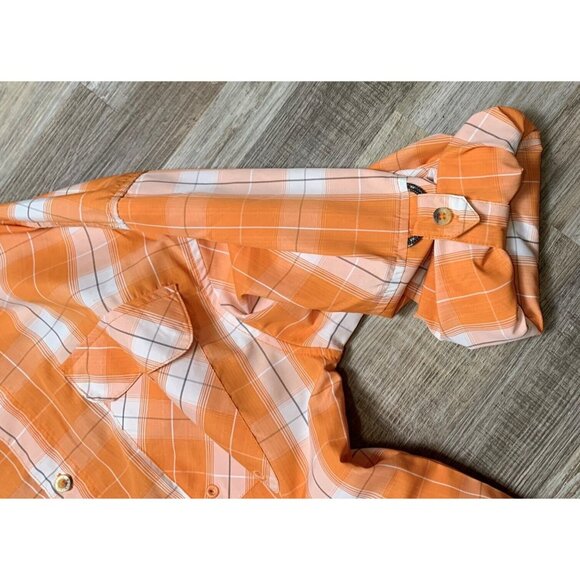 Mountain Club Mens Orange Plaid Long Sleeve Button-Down Shirt Vented Size Medium - Picture 6 of 13